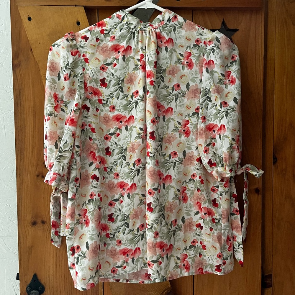 Fashion Union Floral Print High Neck Blouse with Tie Sleeves